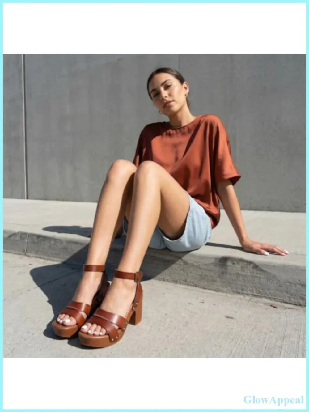 Women's Faux Wood Block Heel Platform Sandals with Studded Straps